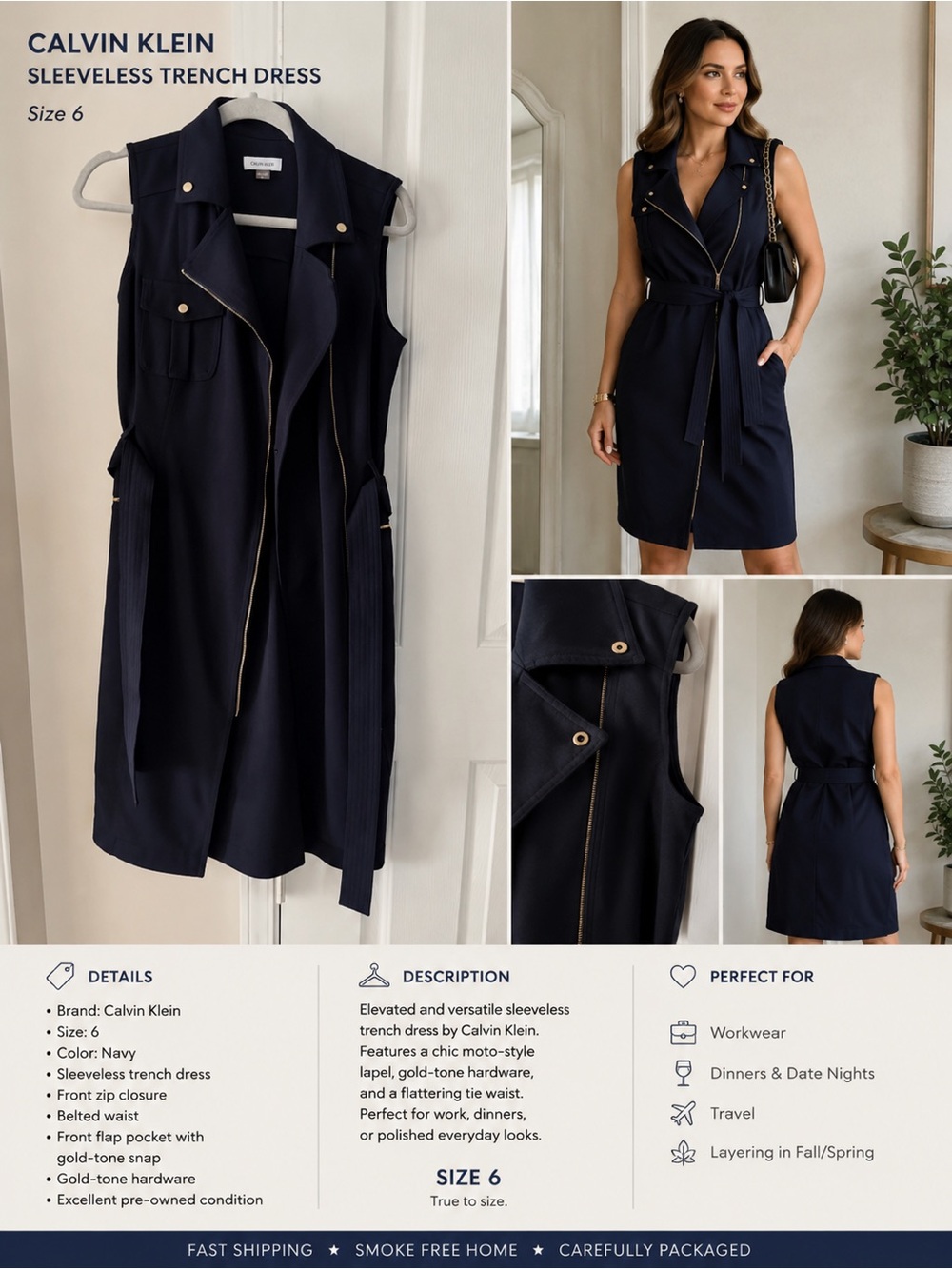 Calvin Klein Navy Sleeveless Trench Dress | Moto Utility